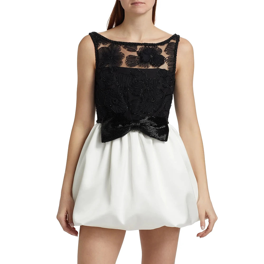 Vintage O Neck Sleeveless High Waist Temperament Mini Dress