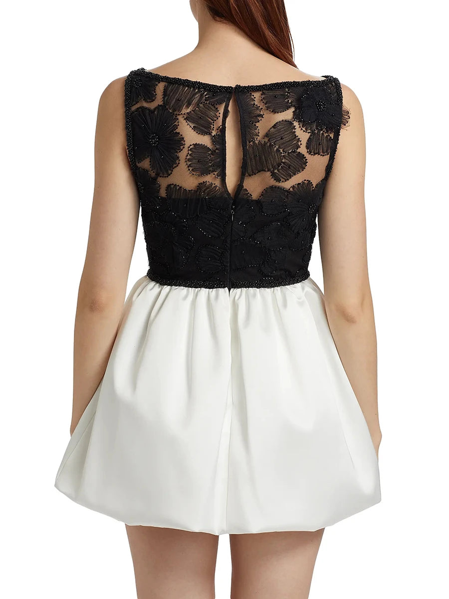 Vintage O Neck Sleeveless High Waist Temperament Mini Dress