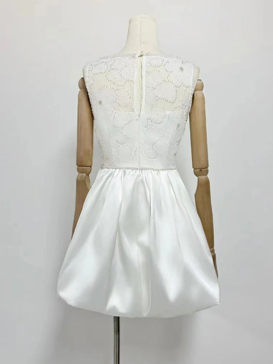 Vintage O Neck Sleeveless High Waist Temperament Mini Dress
