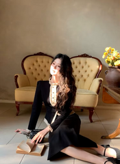 Vintage Outfits Elegant Ruffle O-Neck Tops Shirt And High Waist Midi Skirt 2 Pieces Set