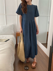 Vintage Party Short Sleeve O Neck Midi Dress
