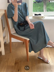 Vintage Party Short Sleeve O Neck Midi Dress