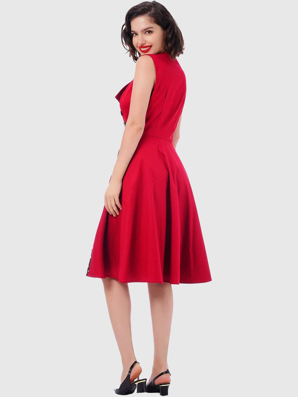 Vintage Polka Dot Square Neck Sleeveless Glamour Dress
