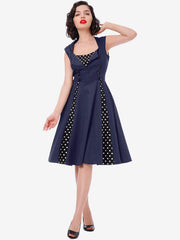 Vintage Polka Dot Square Neck Sleeveless Glamour Dress