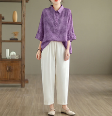 Vintage Print Casual 2 Piece Set Short Sleeve Loose T-shirt Tops Femme Harem Pants Suits