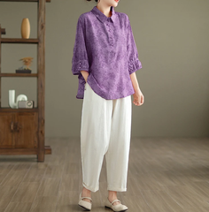 Vintage Print Casual 2 Piece Set Short Sleeve Loose T-shirt Tops Femme Harem Pants Suits