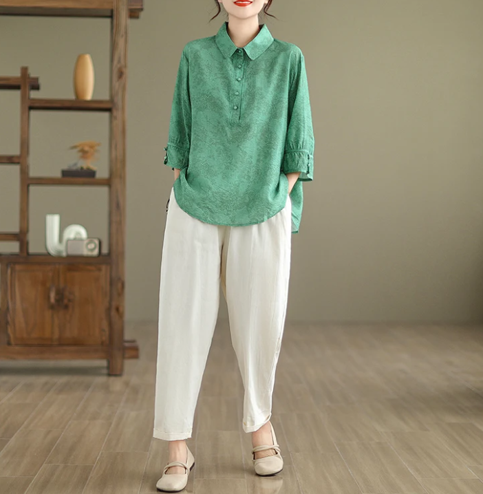 Vintage Print Casual 2 Piece Set Short Sleeve Loose T-shirt Tops Femme Harem Pants Suits