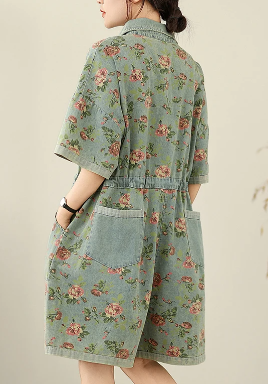 Vintage Print Denim Overalls Loose Plus Size Thin Jumpsuit