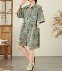 Vintage Print Denim Overalls Loose Plus Size Thin Jumpsuit