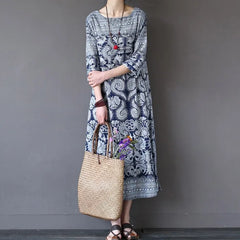 Vintage Print Literature and Art National Style Pottery Loose Casual Flower Dress