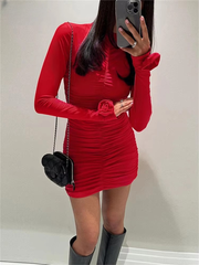 Aesthetic Chic Pullover Flower Ruched  Bodycon Mini Dress