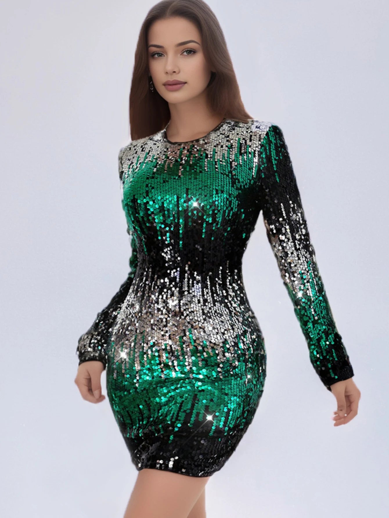 Vintage Sequin Birthday Party Slight Stretch Bodycon Mini Dress