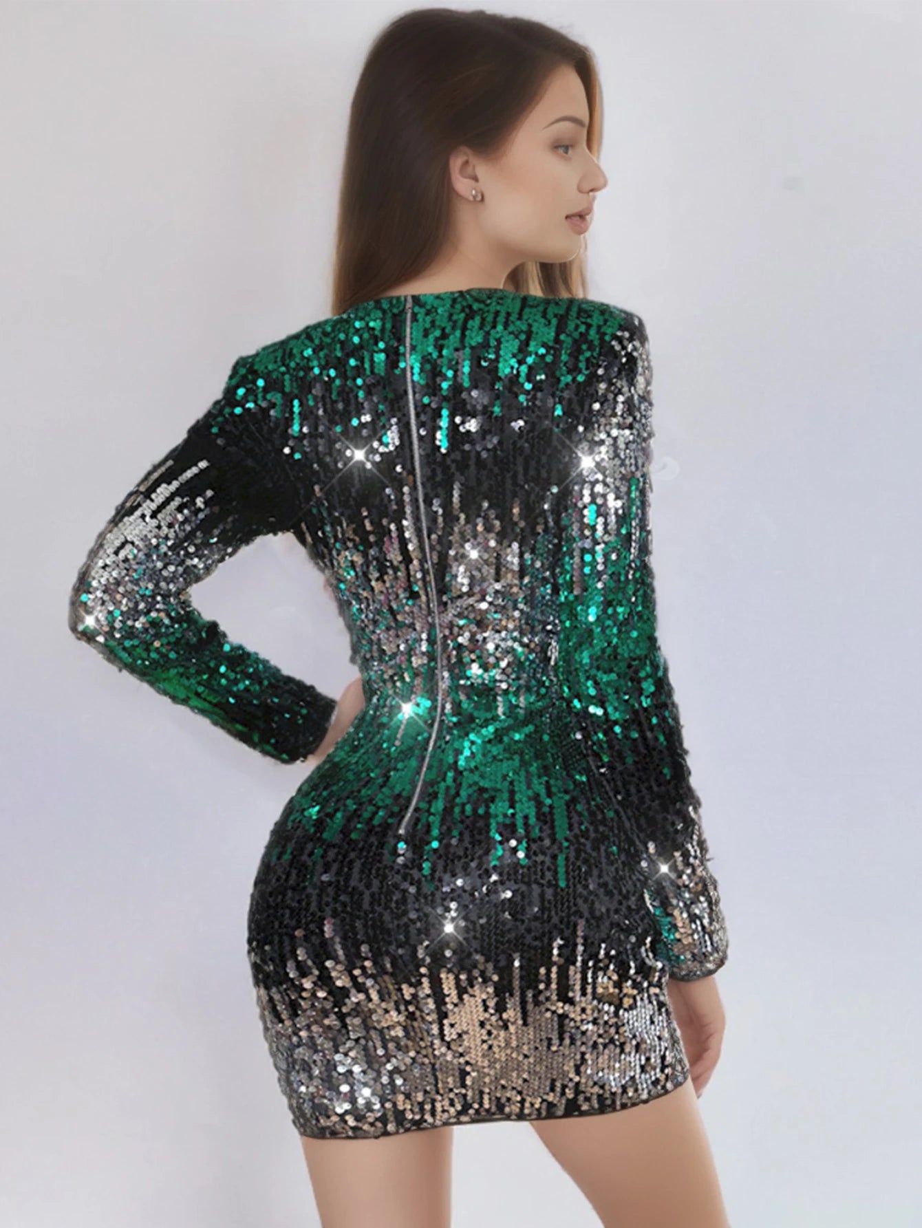 Vintage Sequin Birthday Party Slight Stretch Bodycon Mini Dress
