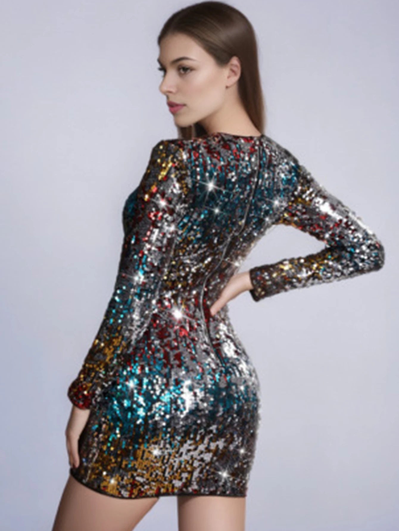 Vintage Sequin Birthday Party Slight Stretch Bodycon Mini Dress