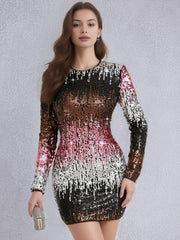 Vintage Sequin Birthday Party Slight Stretch Bodycon Mini Dress