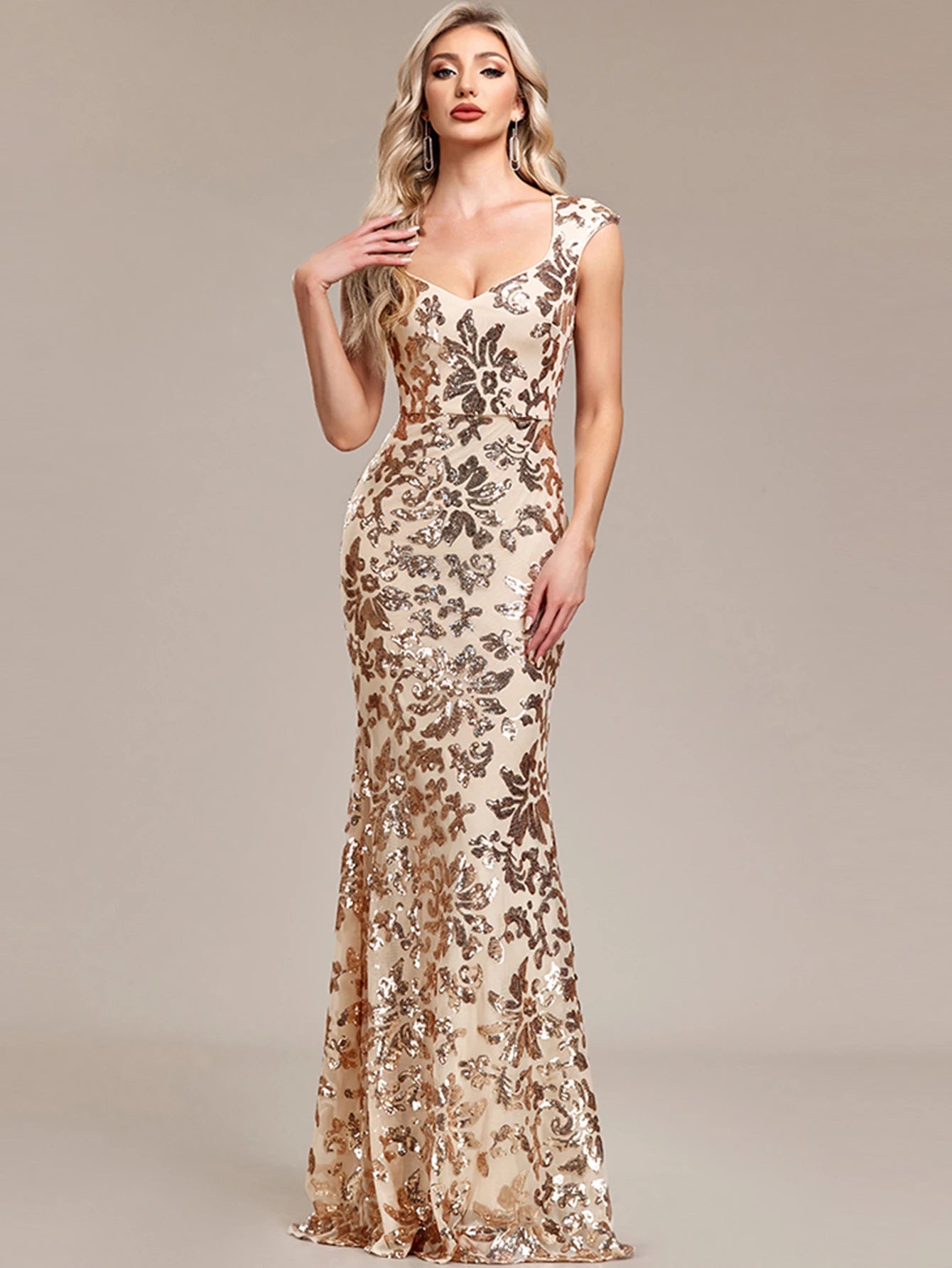 Vintage Sequin Medium Stretch Birthday Party Long Maxi Dress