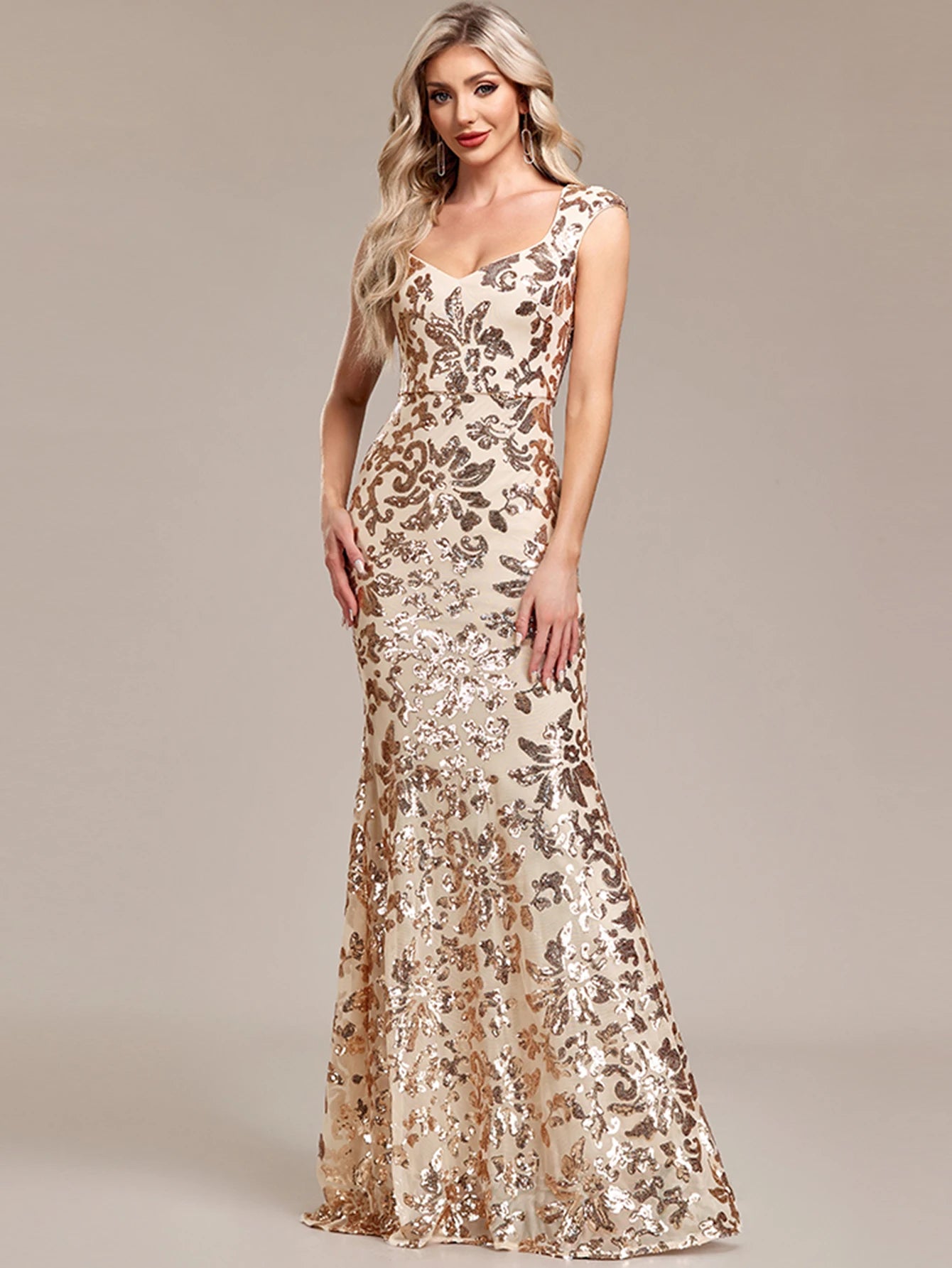 Vintage Sequin Medium Stretch Birthday Party Long Maxi Dress