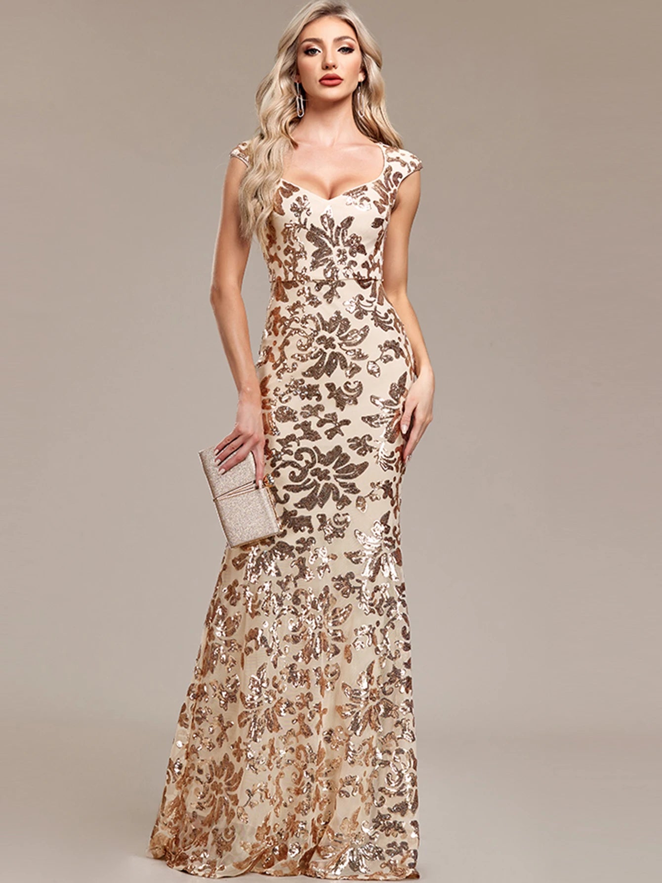 Vintage Sequin Medium Stretch Birthday Party Long Maxi Dress