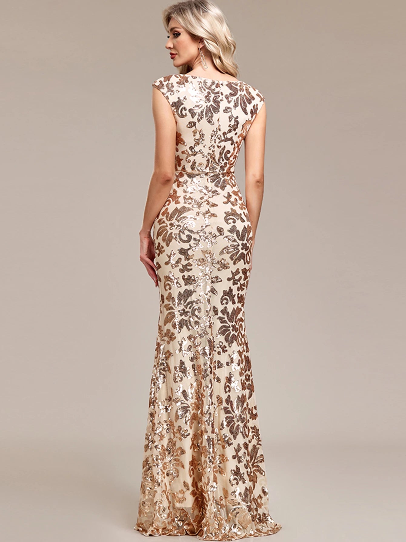 Vintage Sequin Medium Stretch Birthday Party Long Maxi Dress