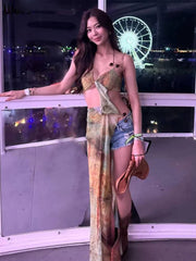 Vintage Sheath Sleeveless Print Long Bodycon Ankle-Length Maxi Dress