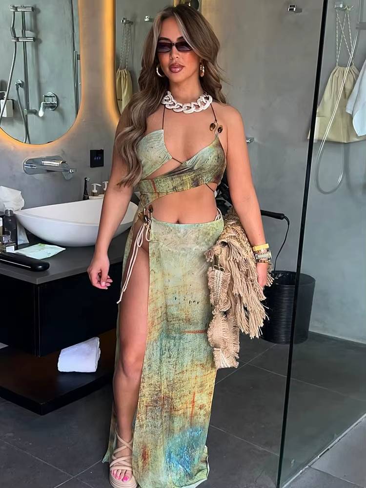 Vintage Sheath Sleeveless Print Long Bodycon Ankle-Length Maxi Dress