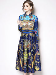 Vintage Shirt Dress Buttons Printed Party Dress