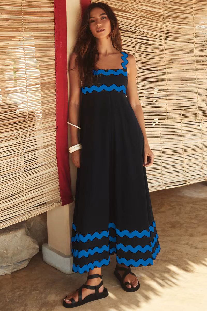 Vintage Sleeveless Strap Skirt Plant Flower Printed Loose Maxi Dress