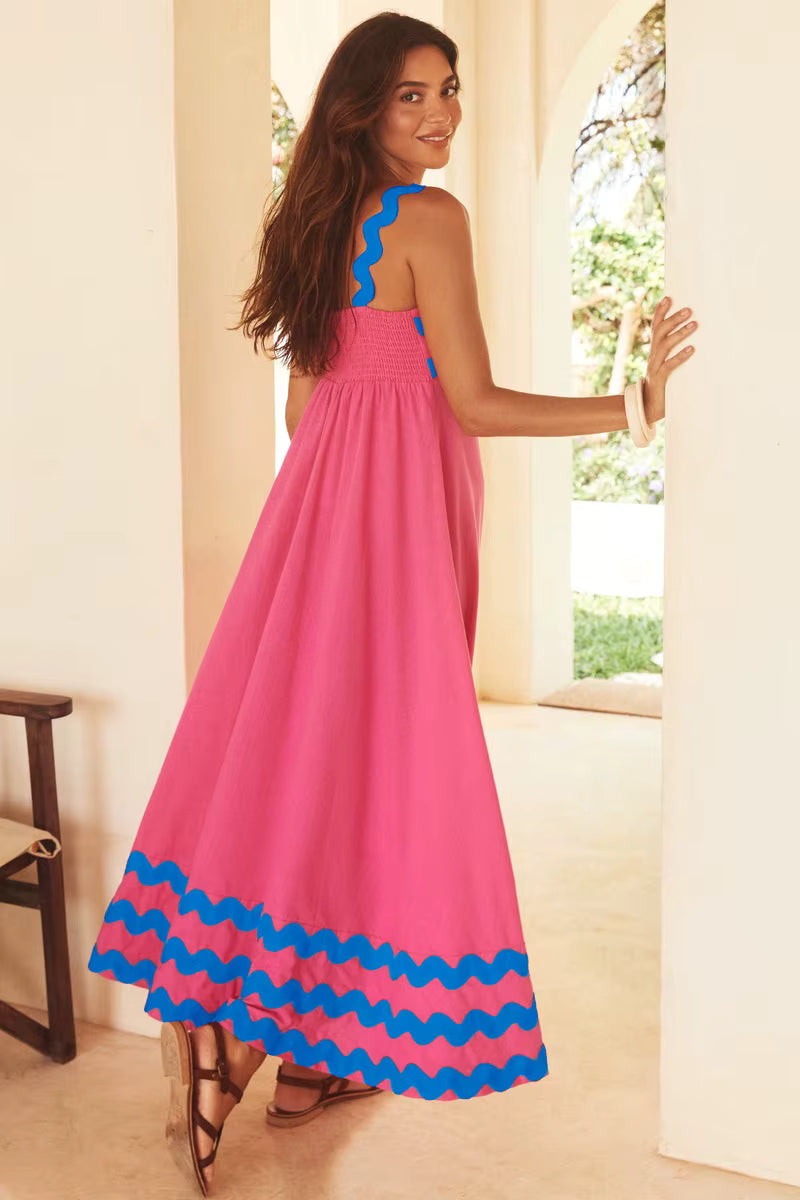 Vintage Sleeveless Strap Skirt Plant Flower Printed Loose Maxi Dress