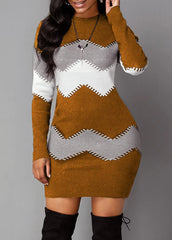 Vintage Strip Printing O-Neck Full Sleeve A-LINE Party Elegant Dresses