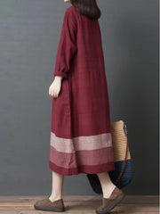 Vintage Style O-neck Loose Comfortable Cotton Linen Long Dress