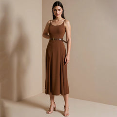 Vintage Sashes Retro Long Skirt With Belt Strap Vest Dress