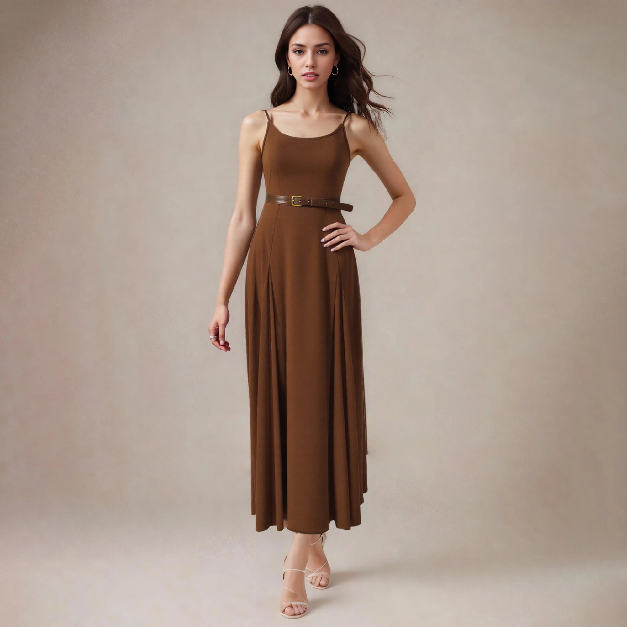 Vintage Sashes Retro Long Skirt With Belt Strap Vest Dress