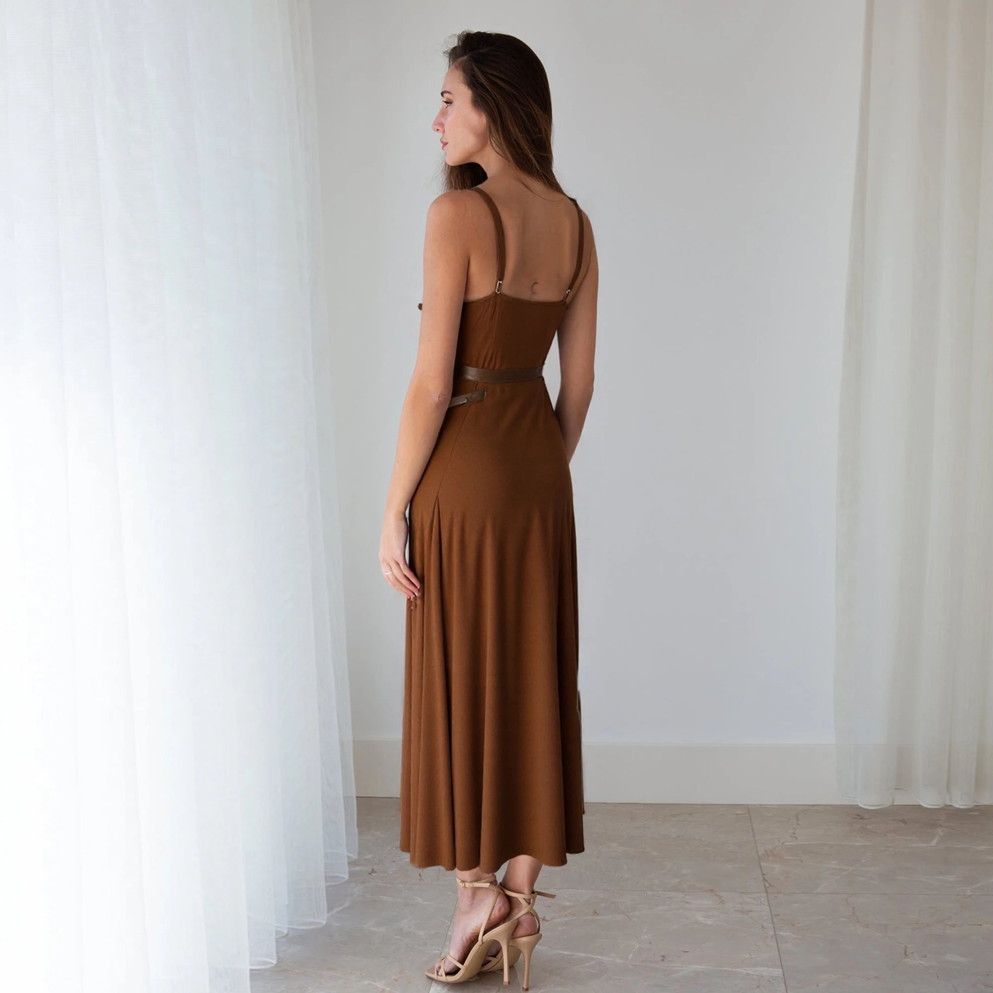 Vintage Sashes Retro Long Skirt With Belt Strap Vest Dress