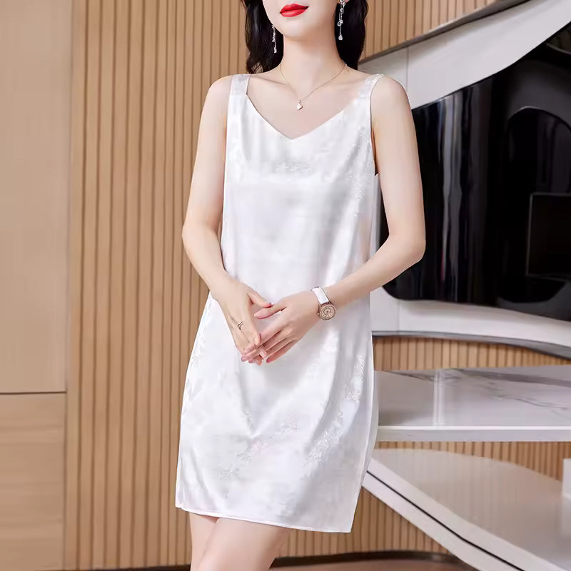 Vintage V-neck Sleeveless Spaghetti Strap Mini Satin Dresses