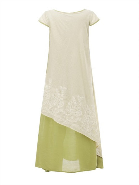 Vintage Patchwork Embroidery O-Neck Layered Dress