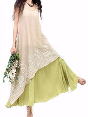 Vintage Patchwork Embroidery O-Neck Layered Dress