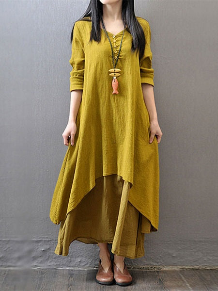 Casual Loose Solid Oversized Boho Long Maxi Dress
