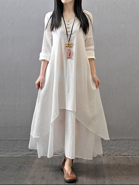 Casual Loose Solid Oversized Boho Long Maxi Dress