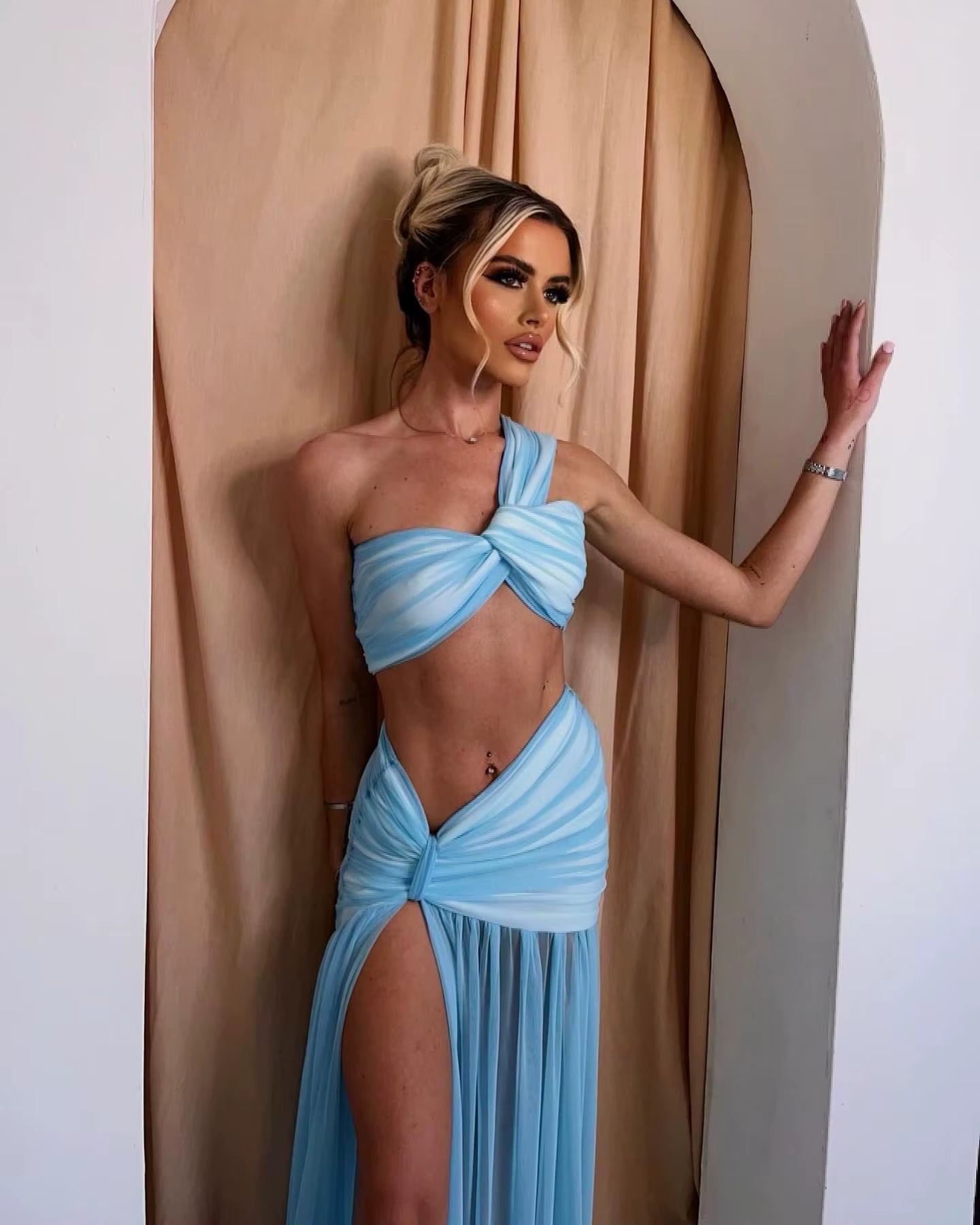 Elegant Waist Chic Slit Skirt Suit Bandage Top Skirt Sleeveless Two-piece