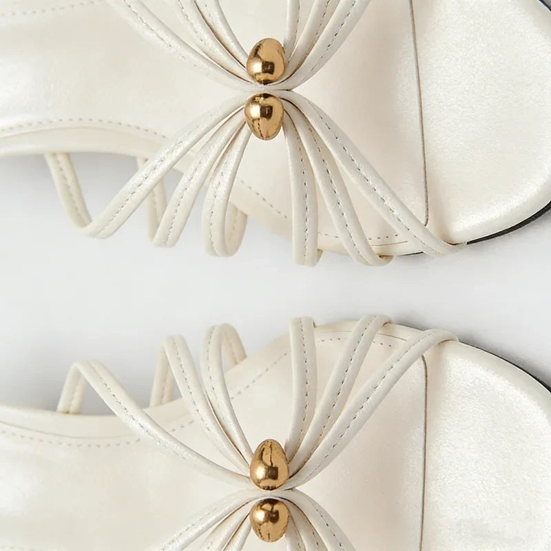 White Narrow Band Design Mid Heel