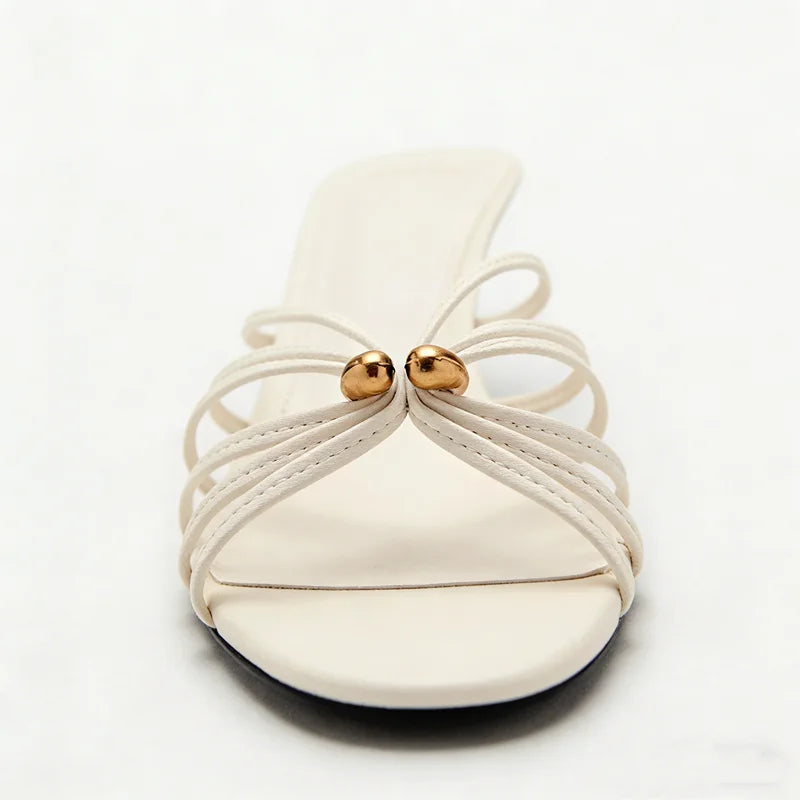 White Narrow Band Design Mid Heel