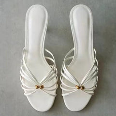 White Narrow Band Design Mid Heel
