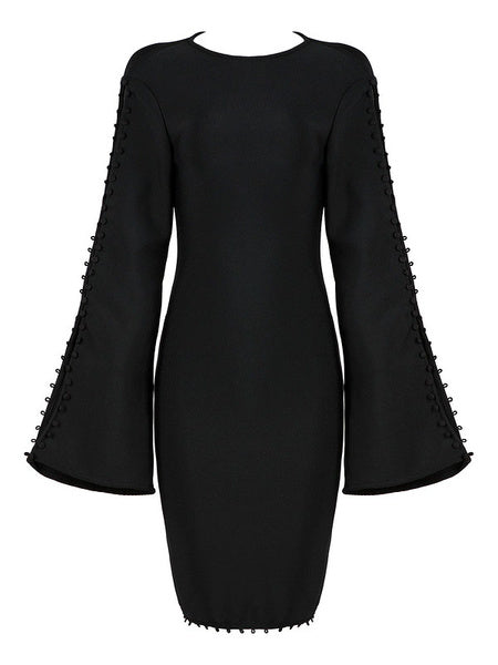 Party Dresses Long Sleeve Round Neck Split Women Bodycon Dress