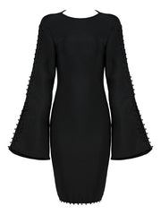 Party Dresses Long Sleeve Round Neck Split Women Bodycon Dress