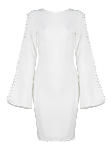 Party Dresses Long Sleeve Round Neck Split Women Bodycon Dress