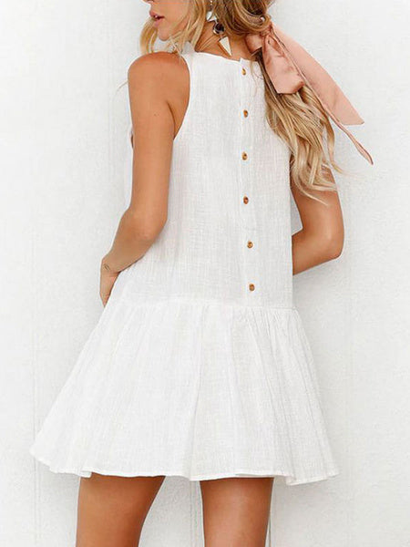 Casual Boho V-Neck Buttons Printed Mini Dress