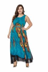 Woman Elegant Bohemian Print Plus Size Dress