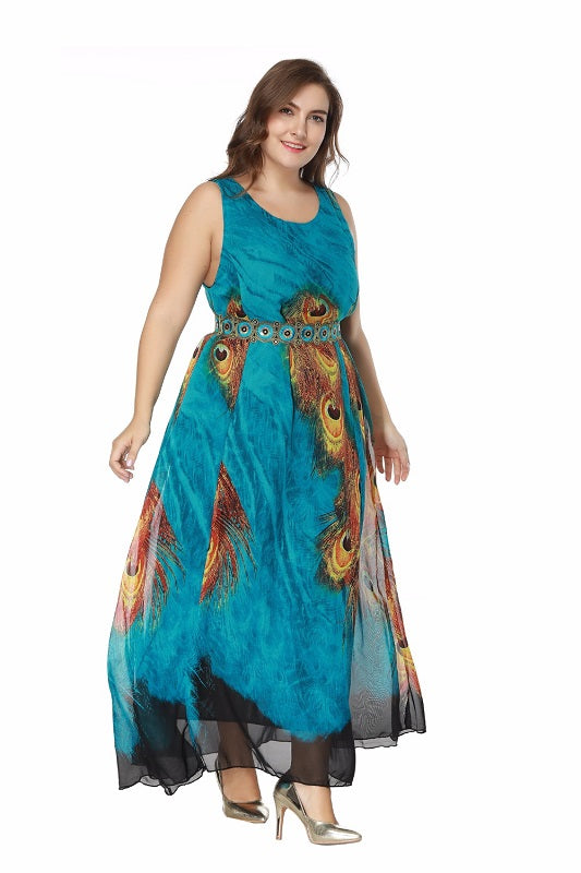 Woman Elegant Bohemian Print Plus Size Dress