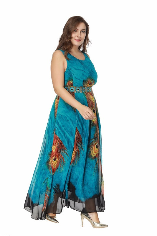 Woman Elegant Bohemian Print Plus Size Dress