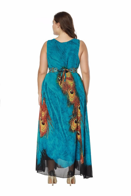 Woman Elegant Bohemian Print Plus Size Dress